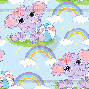 Безшовная картина с милым слоном и радугой - клипарт Royalty-Free