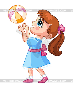 Happy cartoon girl playing with ball - royalty-free vector clipart