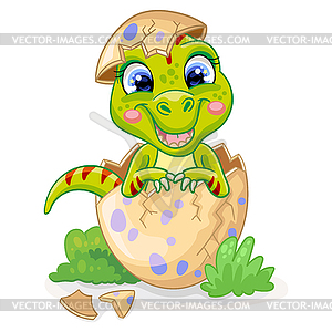 Cute cartoon baby tyrannosaurus in egg - vector image