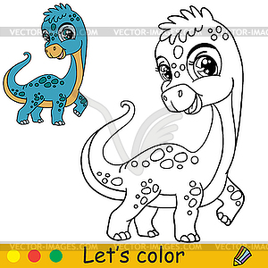 Cartoon cute dinosaur diplodocus coloring book page - vector image