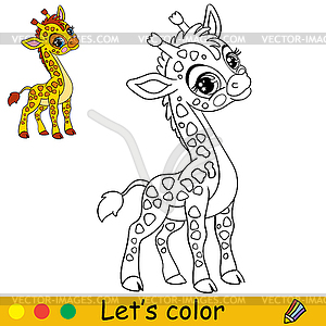 Мультяшный милый счастливый жираф раскраска - клипарт в векторном формате