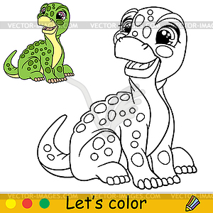 Cartoon cute dinosaur brontosaurus coloring book - color vector clipart