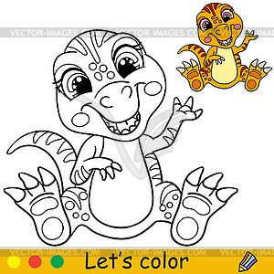 Cartoon baby dinosaur tyrannosaurus coloring book - vector clip art