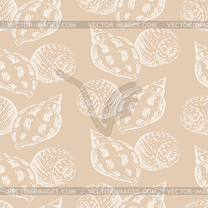 Seamless pattern seashells beige - vector image