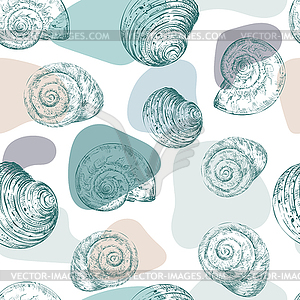 Seamless pattern seashells and spots - vector image