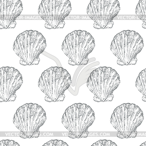 Seamless pattern gray seashells - vector image