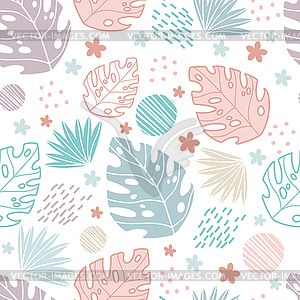 Seamless pattern abstract exotic plants soft colors - vector image