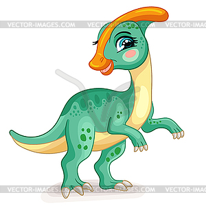 Cute cartoon dinosaur green parasaurolophus - vector image