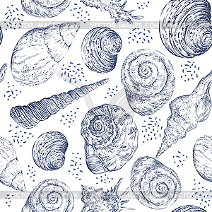 Seamless pattern navy seashells - vector clipart