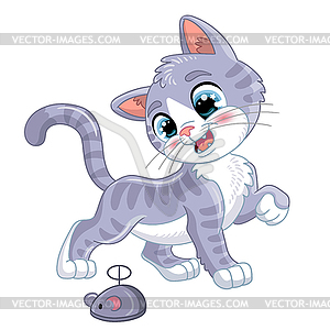 Cute gray kitten cartoon character - vector clipart