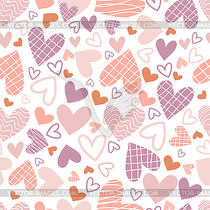 Seamless pattern with pink and purple hearts - vector clipart