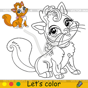 Cartoon cat coloring book page - vector image