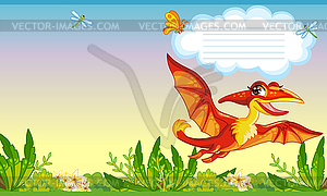 Cover for notebook with cute dinosaur pterodactyl - vector clipart / vector image