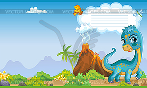 Cover for notebook with cute dinosaur diplodocus - vector image