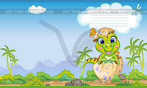 Cover for notebook with cute dinosaur baby - vector image
