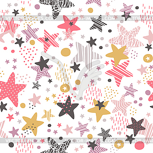 Seamless pattern with little abstract stars in - vector clip art