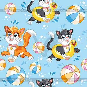 Seamless pattern cute black cat on pillow - vector EPS clipart