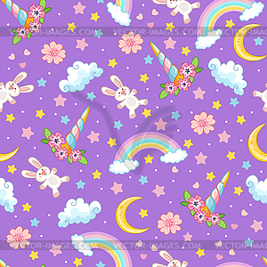 Seamless pattern cute unicorn horn and rainbow - stock vector clipart