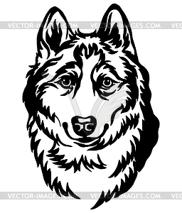 Syberian Husky dog black contour portrait - vector image