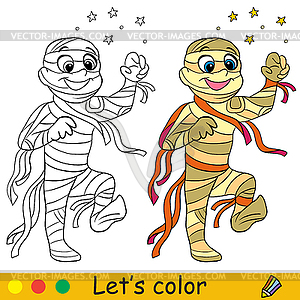 Halloween kids coloring with template cute mummy - royalty-free vector clipart