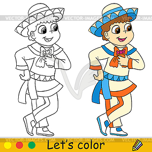 Halloween kids coloring with template mexican boy - vector clipart