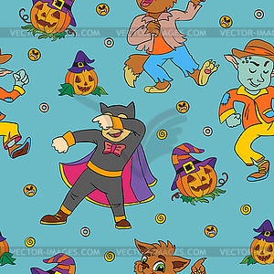 Seamless pattern of Halloween with cute dancing kid - vector image