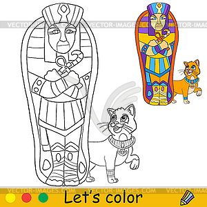 Halloween kids coloring with template egypt cat - vector clipart