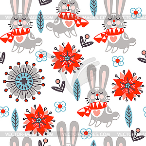 Seamless pattern christmas rabbit background - vector image