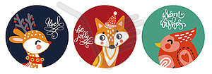 Set of circle christmas with cute animals - royalty-free vector clipart