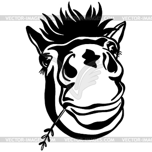 Abstract portrait of funny pony black contour - vector clip art