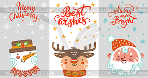 Set of vertical christmas cards with cute characters - vector clip art