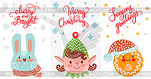 Set of vertical christmas cards with characters - vector clipart