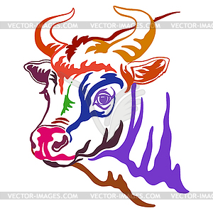 Абстрактный портрет цветного контура быка - графика в векторе