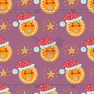 Christmas seamless pattern ginger man heads - vector image