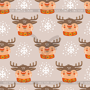 Seamless pattern christmas deer heads background - vector clipart