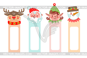 Set of bookmarks with Christmas characters - vector image