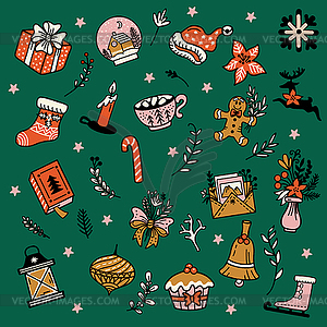 Set of christmascolor icons green - vector image