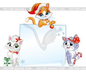 Three cute cartoon kittens with empty christmas - vector image