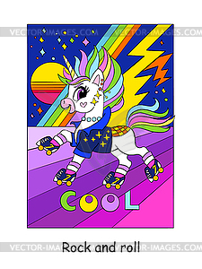 Cute cool unicorn in roller skates - royalty-free vector image