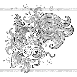 Golden fish adult antistress coloring page - royalty-free vector image