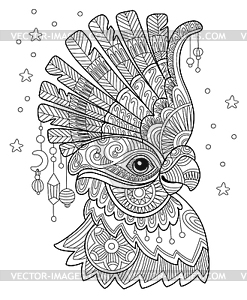 Parrot head adult antistress coloring page - vector image