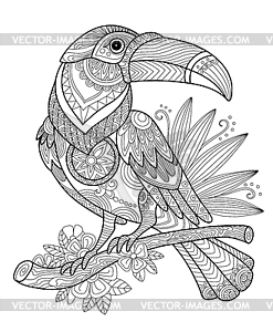 Toucan bird adult antistress coloring page - vector image