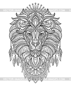 Lion head adult antistress coloring book page - vector clipart