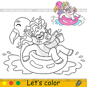 Kids coloring cartoon unicorn character  - vector clipart