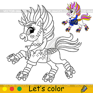 Kids coloring cartoon unicorn character  - color vector clipart