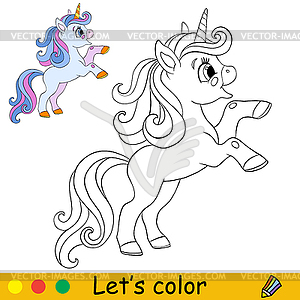 Kids coloring cartoon unicorn character  - vector clip art