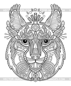 Lynx head adult antistress coloring page - vector clip art
