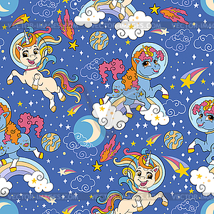 Seamless pattern with happy unicorns and stars in - royalty-free vector image