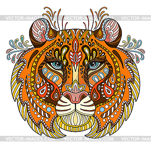 Tangle abstract tiger head colorful - vector clipart