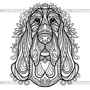 Coloring book page basset hound dog - royalty-free vector image